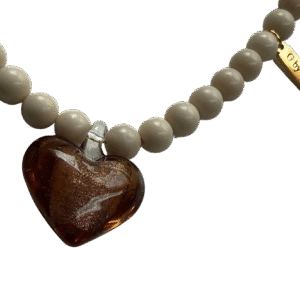 Collar Corazón de Jaspe Beige Largo y Cristal Marrón