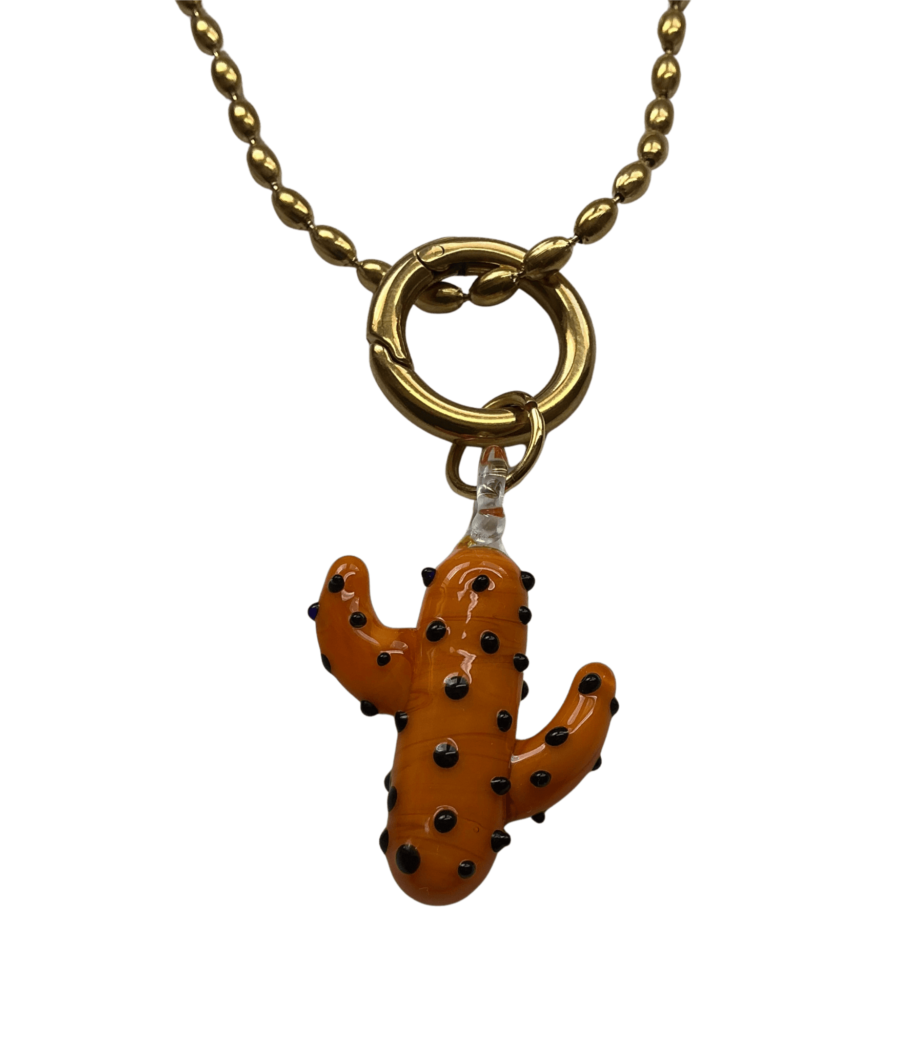 Collar Cactus Naranja de Cristal con Cadena Dorada de Acero Inoxidable