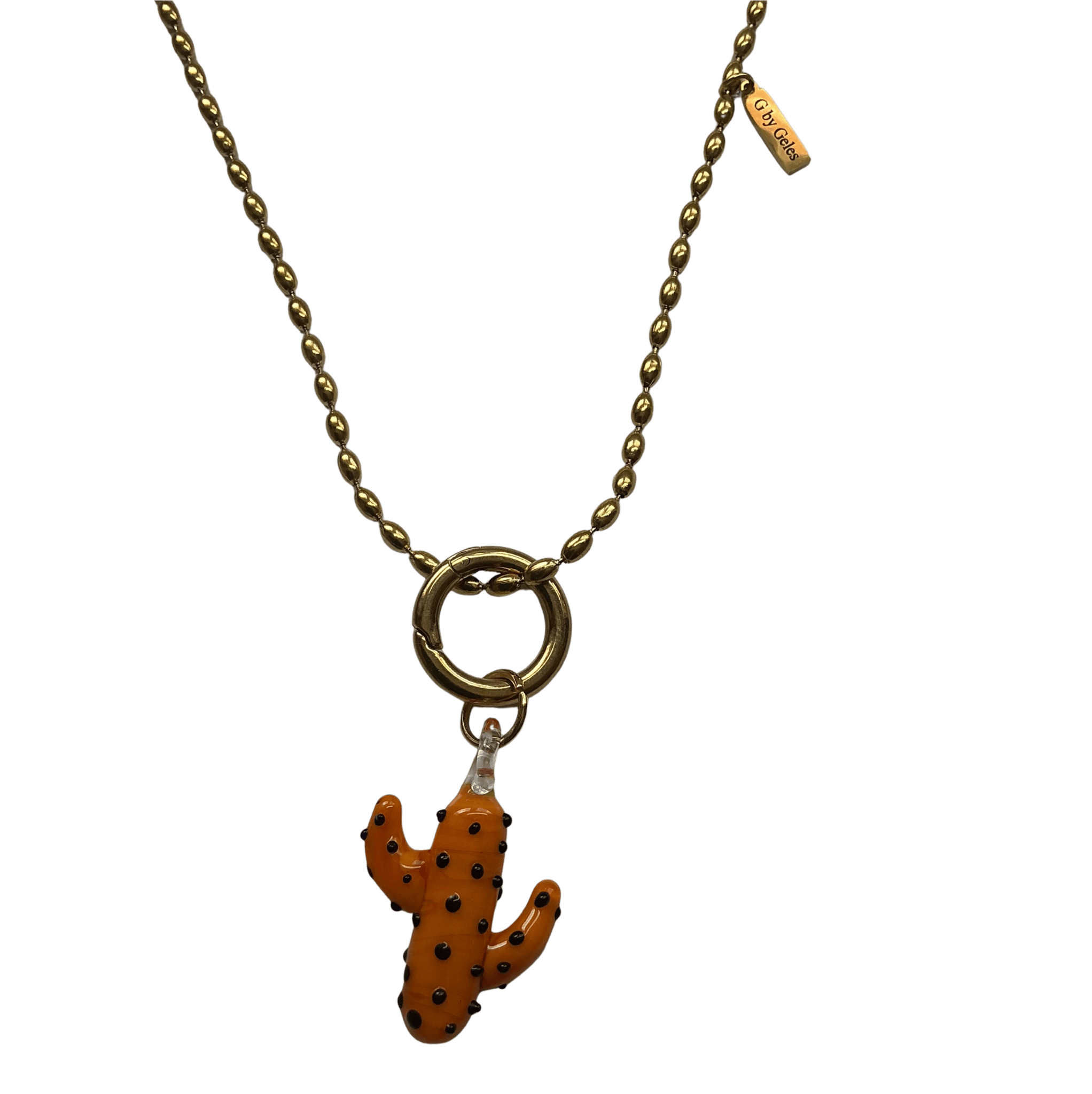 Collar Cactus Naranja de Cristal con Cadena Dorada de Acero Inoxidable - Imagen 2