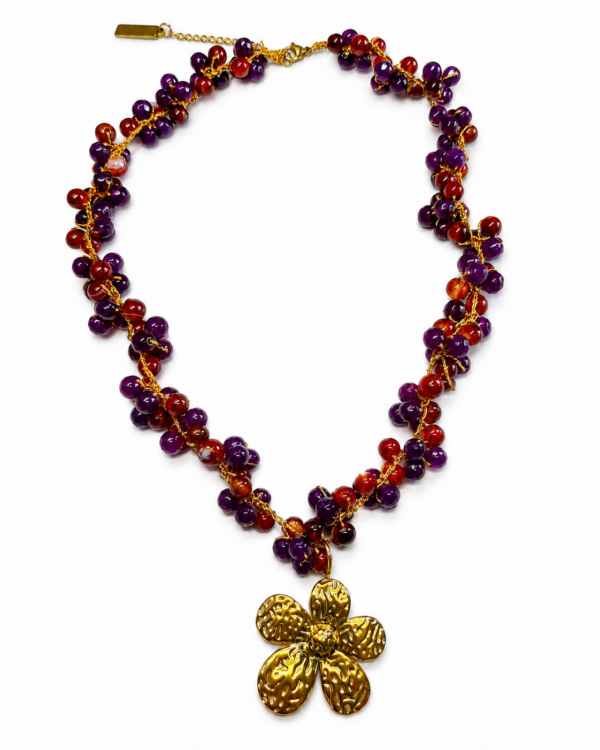 Crochet con Flor en Acero Inoxidable y cuentas Morado