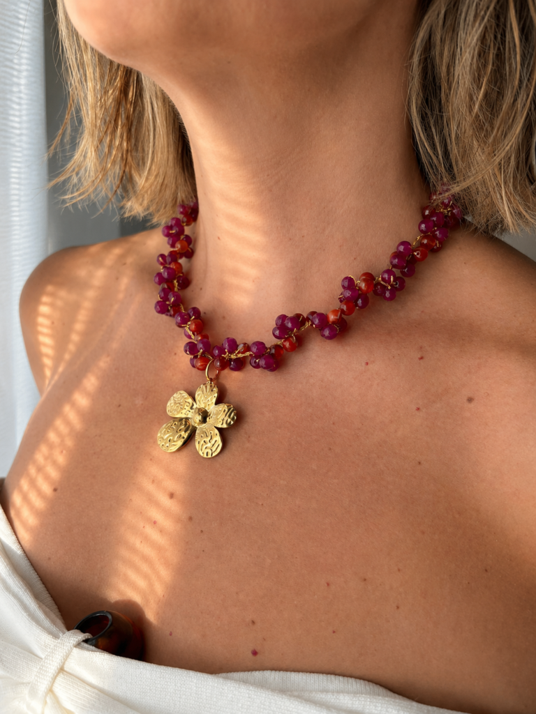 Crochet con Flor en Acero Inoxidable y cuentas Morado