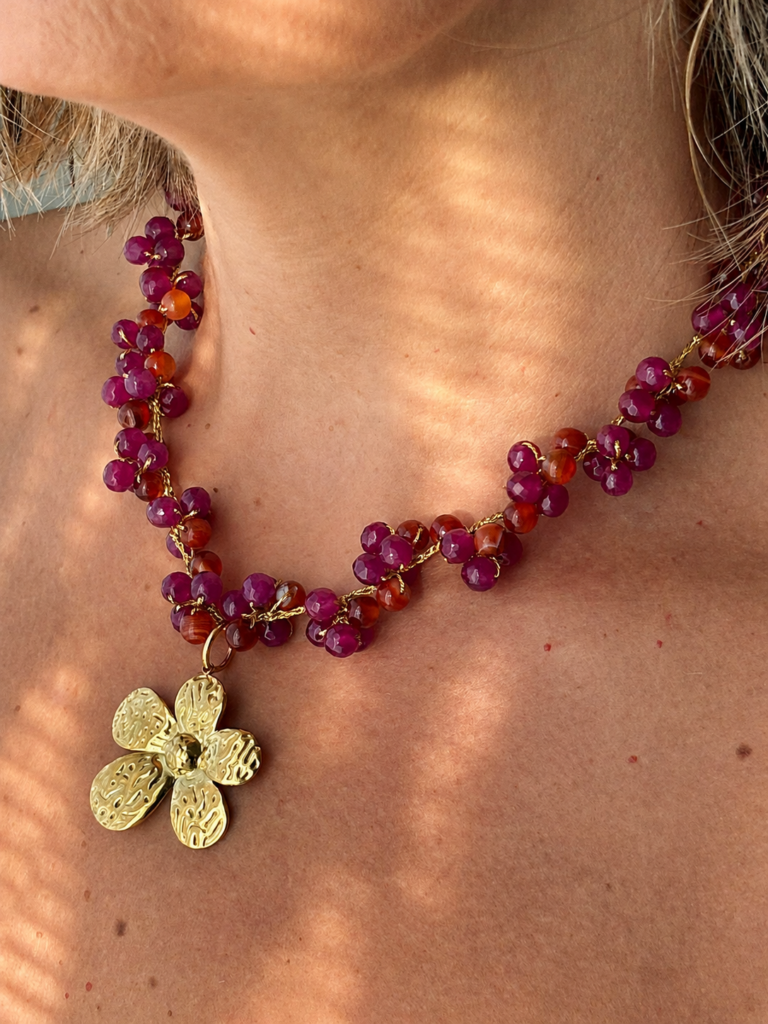 Crochet con Flor en Acero Inoxidable y cuentas Morado