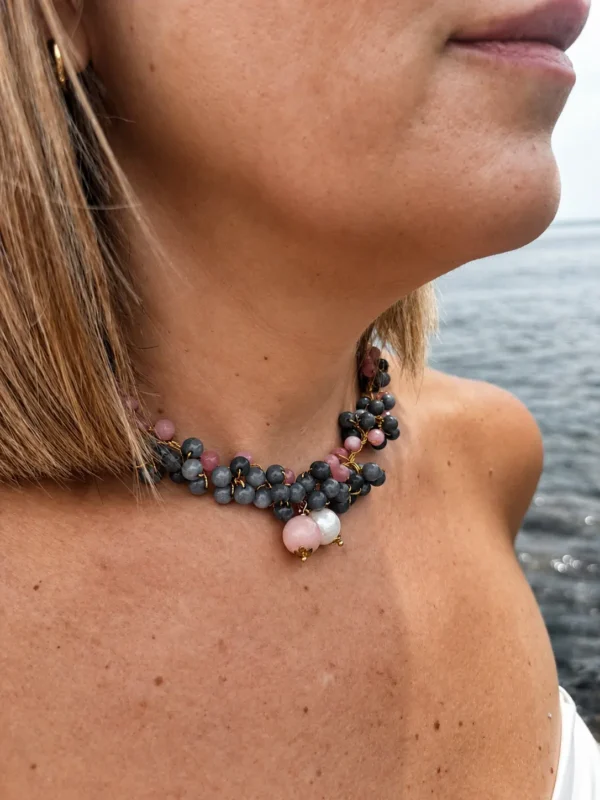 Crochet con Colgante Rosa y Perlado