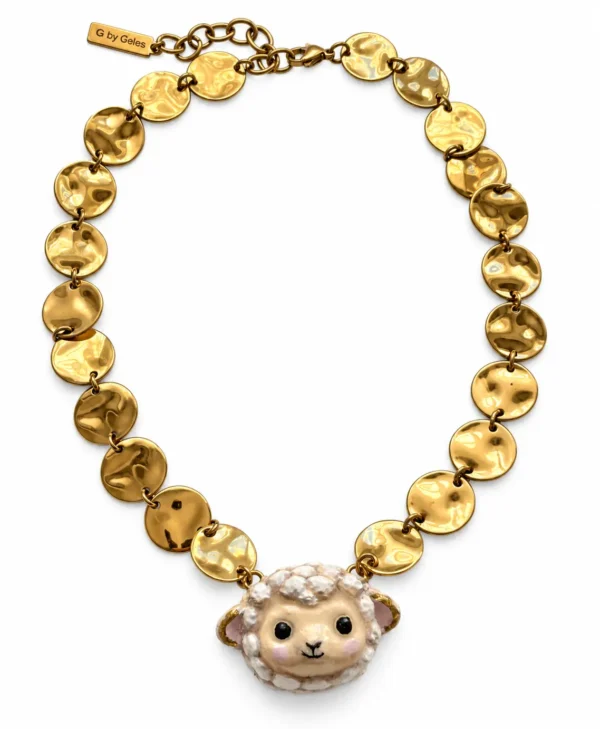 Ovejita de Cerámica con Cadena de Acero Inoxidable