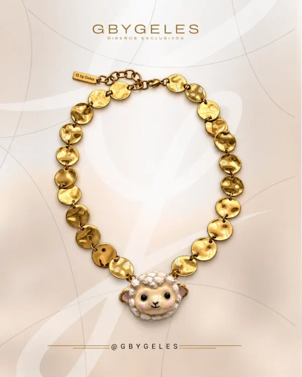 Ovejita de Cerámica con Cadena de Acero Inoxidable