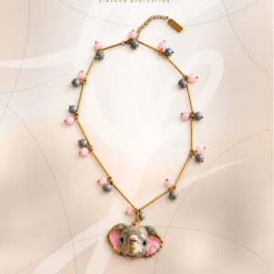 Elefante con cadena de acero inoxidable combinado con cuentas rosas y grises GbyGeles